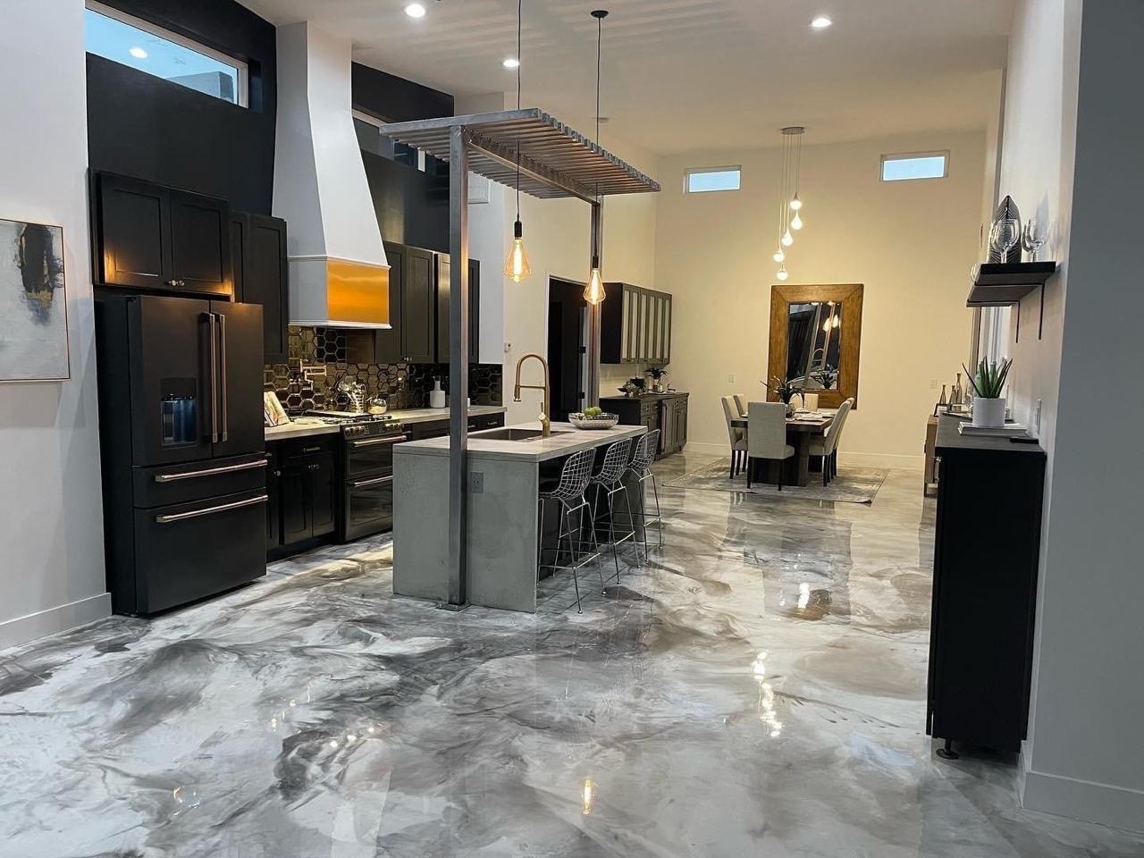 Metallic epoxy silver marble